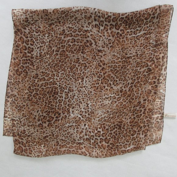 100% Silk Animal Print Scarf Rectangular Sheer Scarf 70" x 17" Brown NWOT - Picture 5 of 7